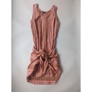 DREW Morgan Striped Tie Front Dress Sz Large Red Brown Linen Blend Sleeveless